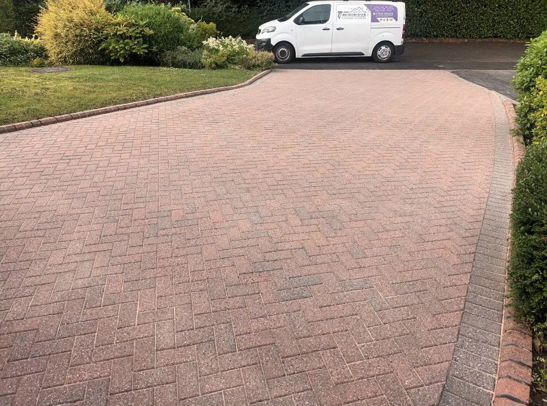 Clean block-paved driveway after pressure washing